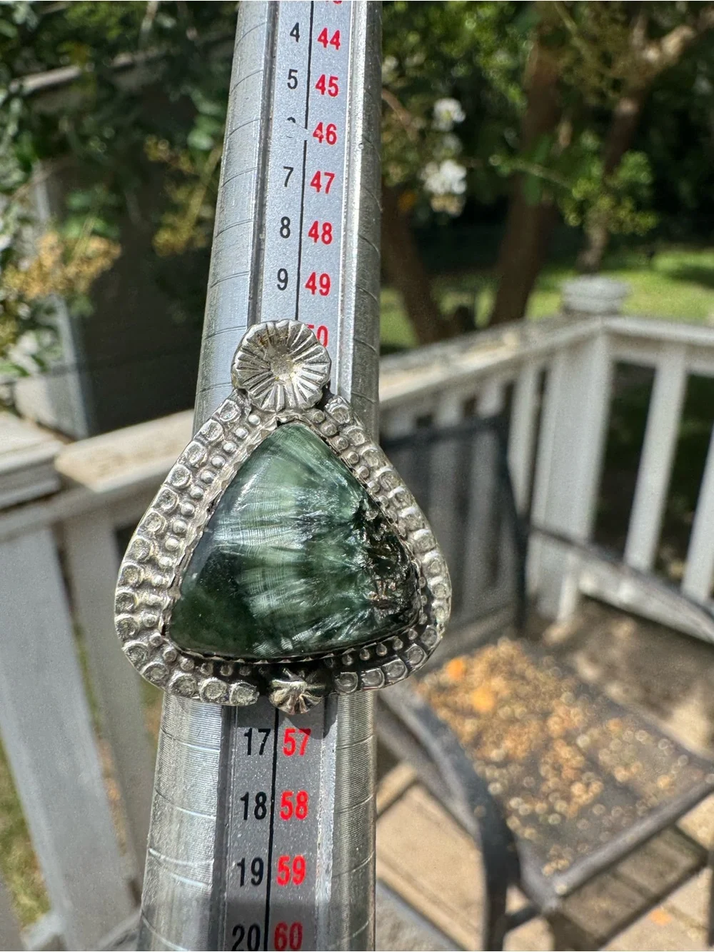 JBH Sterling Silver 925 Seraphinite Ring Statement Boho Green Stone Sz 7